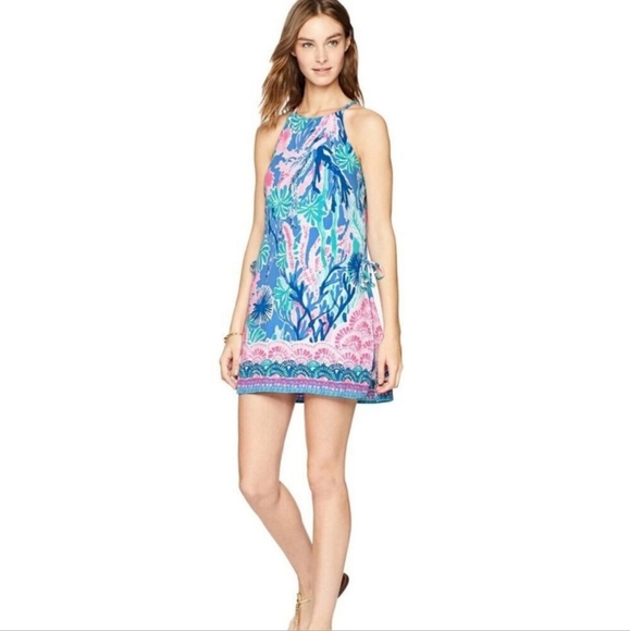 Lilly Pulitzer Pearl Romper In Jet Stream Print Pink Blue Green White - 0 - Picture 7 of 15